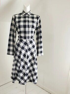 ILGWU Vintage Black & White Plaid Midi Dress
